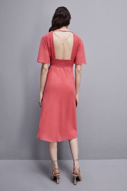 Jeweled dress in Georgette with square back neckline, Pink, Patrizia Pepe