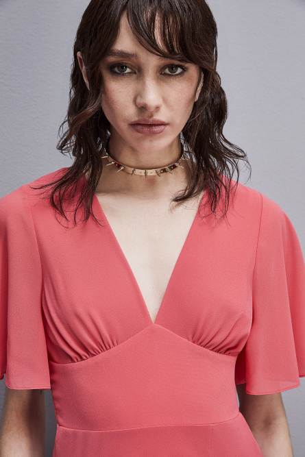 Jeweled dress in Georgette with square back neckline, Pink, Patrizia Pepe