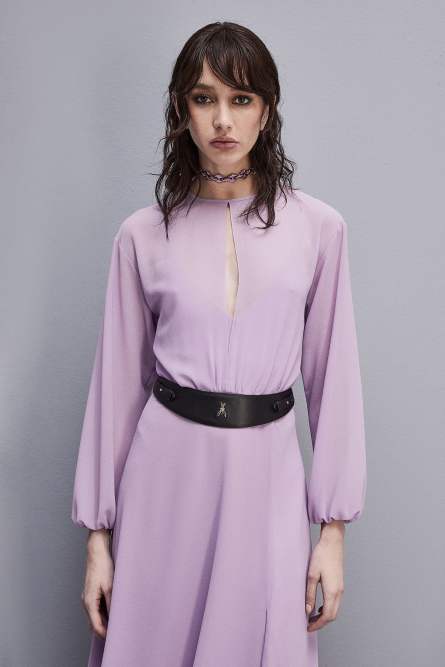 Double-breasted-effect dress with soft sleeves, Purple, Patrizia Pepe