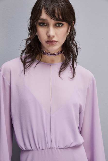 Double-breasted-effect dress with soft sleeves, Purple, Patrizia Pepe