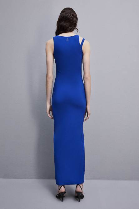ESSENTIAL technical jersey V-neck dress, Blue, Patrizia Pepe