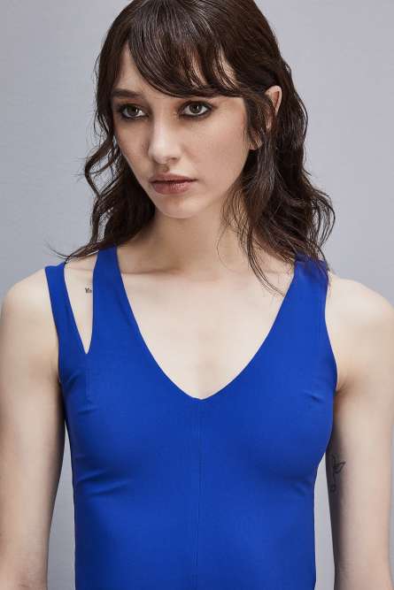 ESSENTIAL technical jersey V-neck dress, Blue, Patrizia Pepe