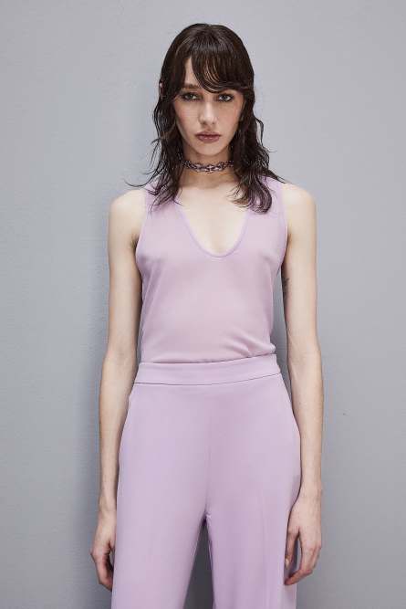 Sleeveless top shirt in georgette, Purple, Patrizia Pepe