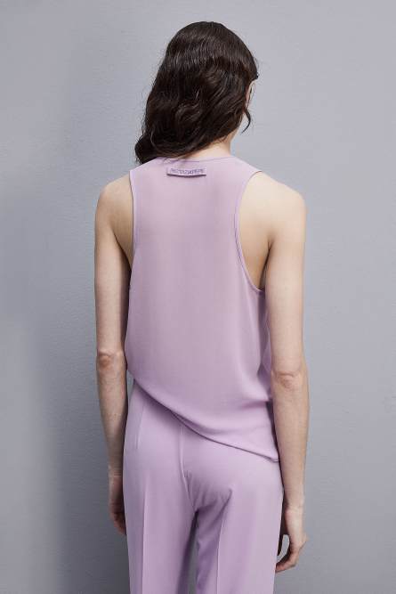 Sleeveless top shirt in georgette, Purple, Patrizia Pepe