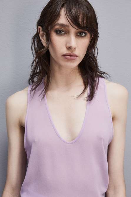 Sleeveless top shirt in georgette, Purple, Patrizia Pepe