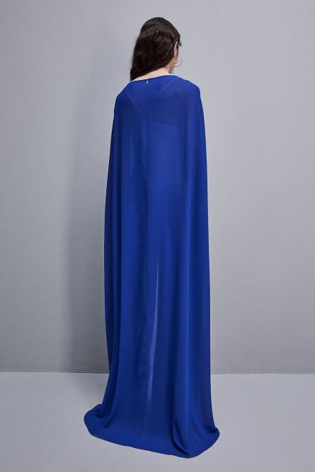 Cape in poly georgette with neckline on the back, Blue, Patrizia Pepe