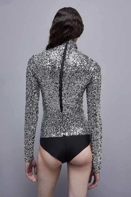 Maglia body in paillettes, Grigio, Patrizia Pepe
