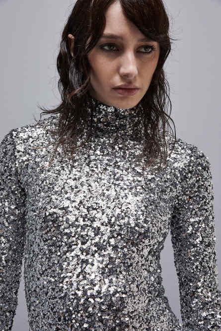 Maglia body in paillettes, Grigio, Patrizia Pepe