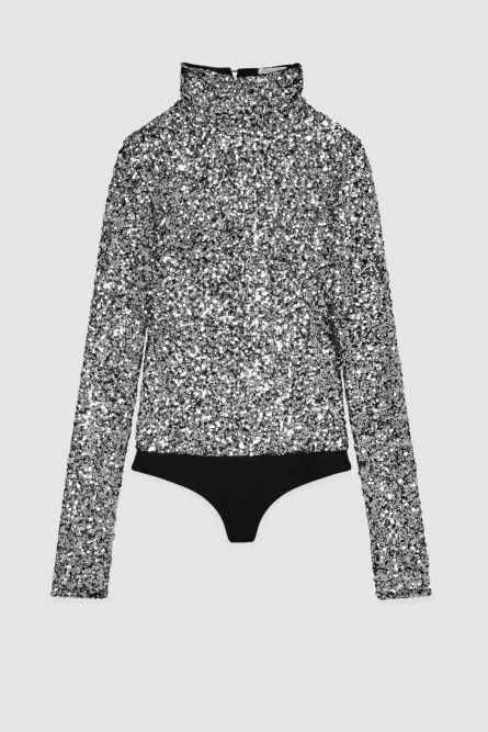 Maglia body in paillettes, Grigio, Patrizia Pepe