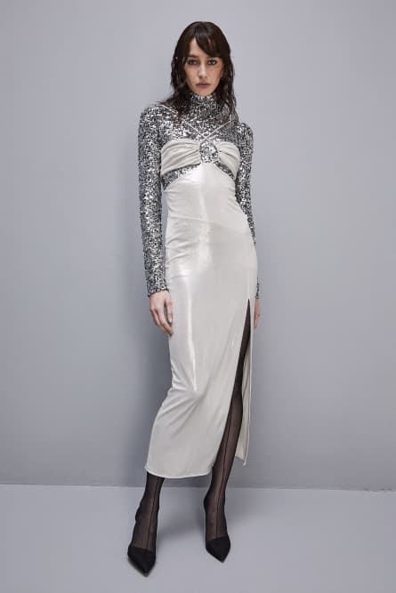 Maglia body in paillettes, Grigio, Patrizia Pepe