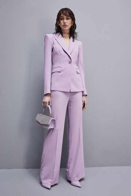 One-button jacket in sablè crepe fabric, Purple, Patrizia Pepe