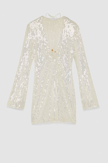 Abito all-over con paillettes in tulle stretch ESSENTIAL, Bianco, Patrizia Pepe
