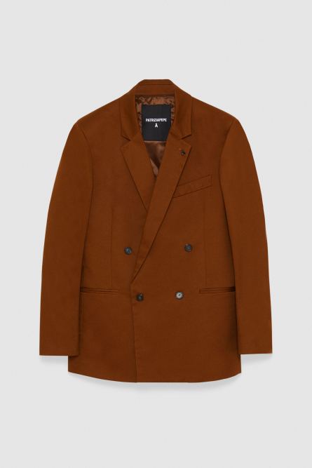 Giacca dritta doppiopetto in twill di cotone, Marrone, Patrizia Pepe
