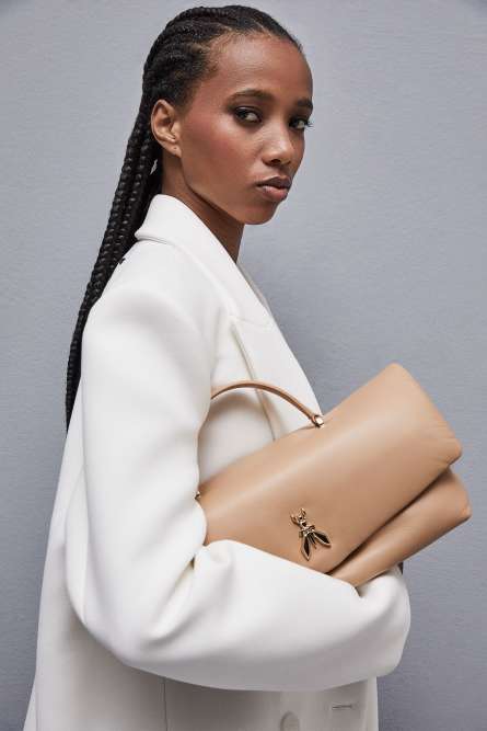 Fly Bamby leather shoulder bag, Beige, Patrizia Pepe
