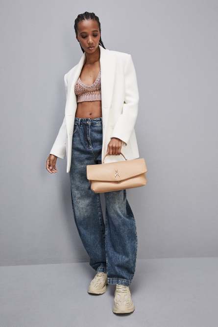 Fly Bamby leather shoulder bag, Beige, Patrizia Pepe