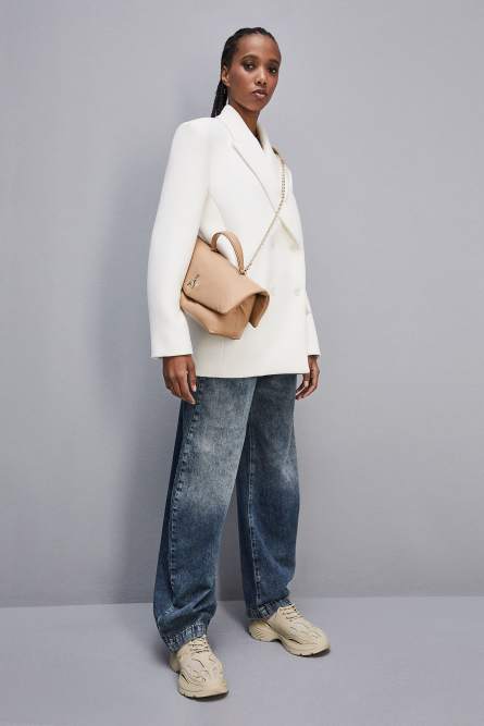 Fly Bamby leather shoulder bag, Beige, Patrizia Pepe