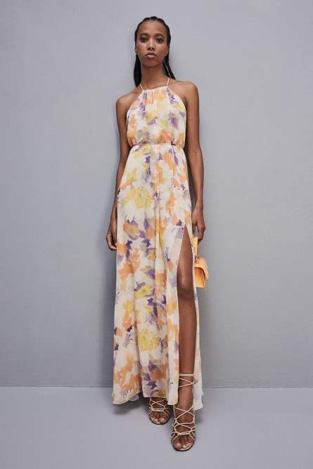 Abito gioiello con scollo all&apos;americana in chiffon, Multicolor, Patrizia Pepe