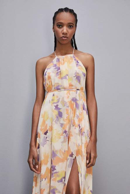 Abito gioiello con scollo all&apos;americana in chiffon, Multicolor, Patrizia Pepe