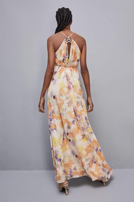 Abito gioiello con scollo all&apos;americana in chiffon, Multicolor, Patrizia Pepe