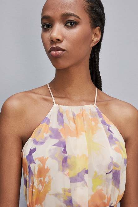 Abito gioiello con scollo all&apos;americana in chiffon, Multicolor, Patrizia Pepe