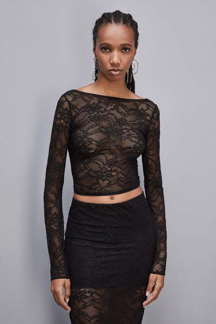 Long-sleeved lace sweater, Black, Patrizia Pepe