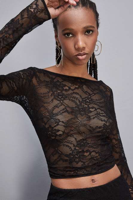 Long-sleeved lace sweater, Black, Patrizia Pepe
