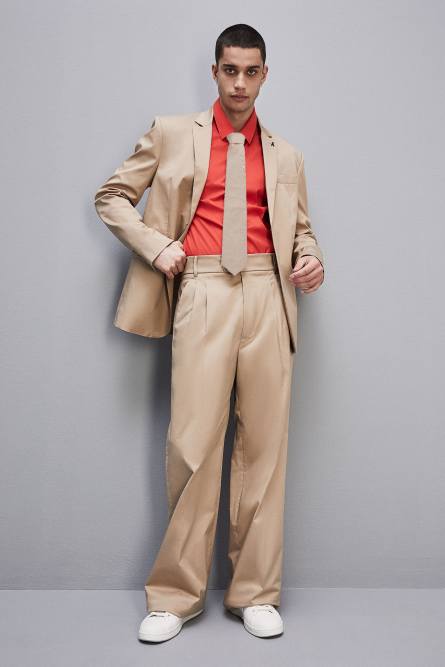 Cotton twill pleated pants, Beige, Patrizia Pepe