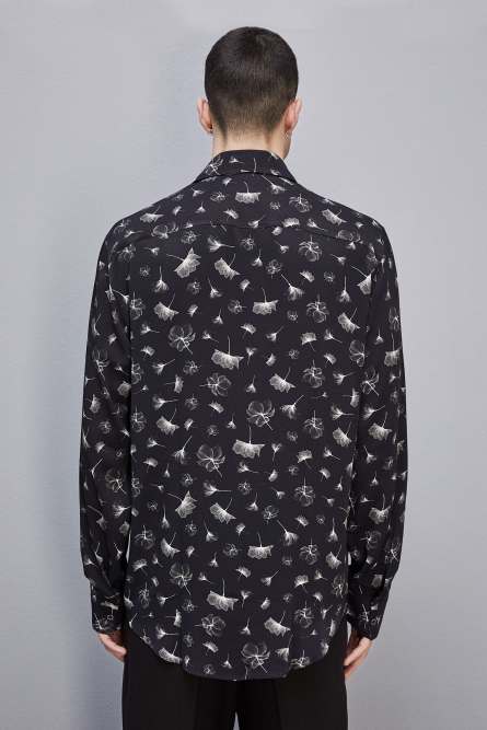 Flowing shirt with graphic viscose print, Black, Patrizia Pepe