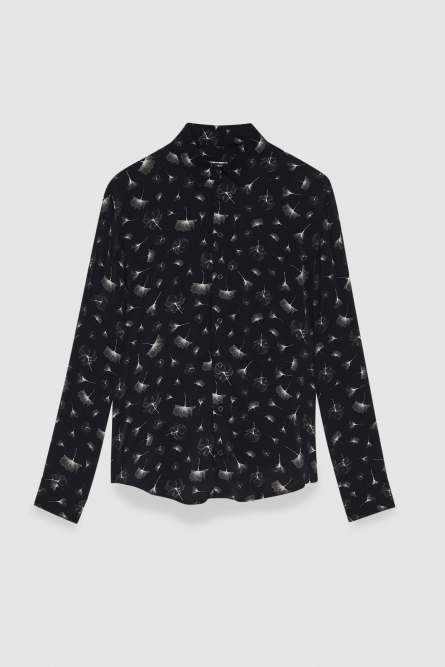 Flowing shirt with graphic viscose print, Black, Patrizia Pepe