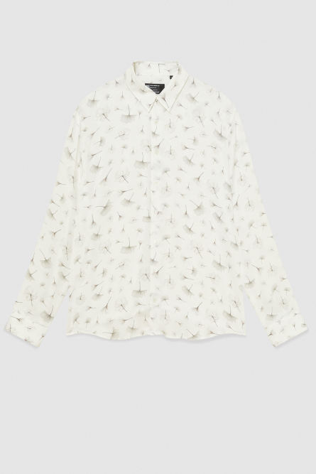 Flowing shirt with graphic viscose print, White, Patrizia Pepe
