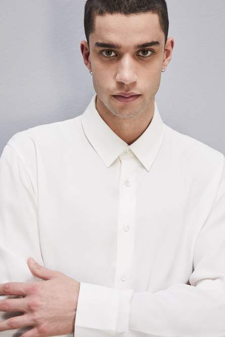 Solid-colored shirt in viscose twill, White, Patrizia Pepe