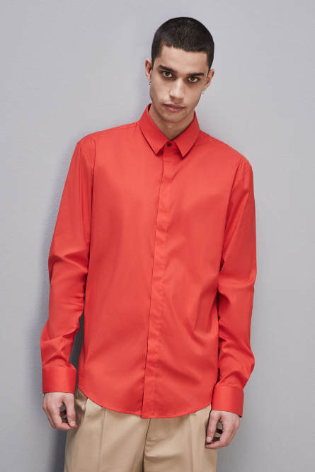 Fitted shirt without pleats in viscose twill, Red, Patrizia Pepe