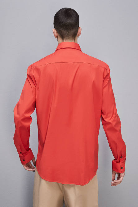 Fitted shirt without pleats in viscose twill, Red, Patrizia Pepe