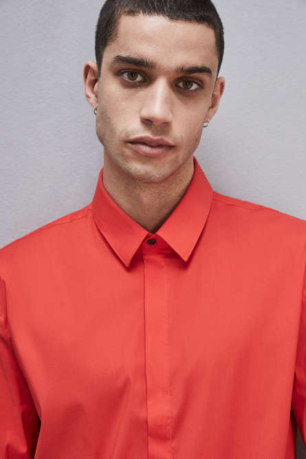 Fitted shirt without pleats in viscose twill, Red, Patrizia Pepe