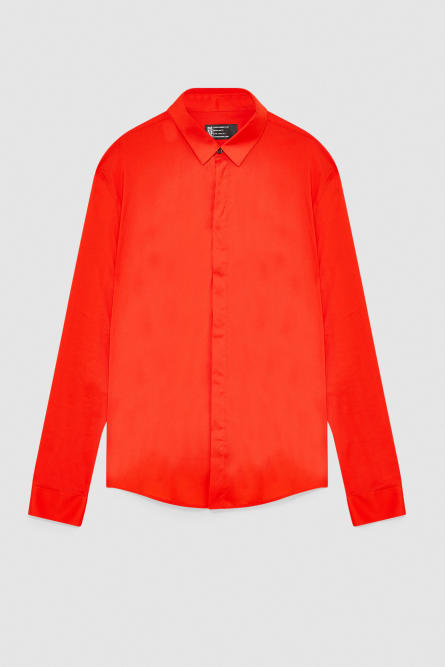 Fitted shirt without pleats in viscose twill, Red, Patrizia Pepe