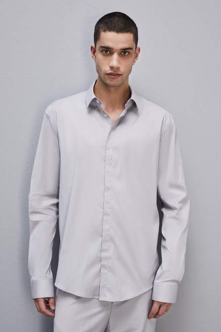 Fitted shirt without pleats in viscose twill, Grey, Patrizia Pepe