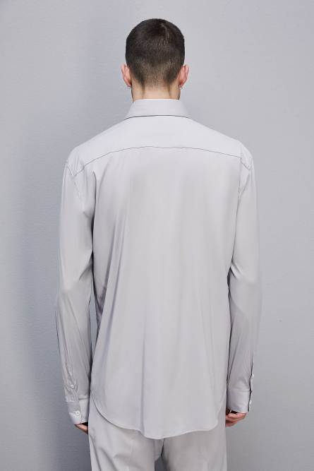 Fitted shirt without pleats in viscose twill, Grey, Patrizia Pepe