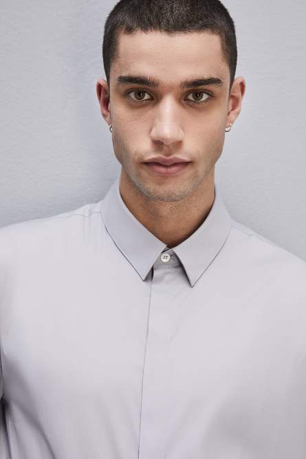 Fitted shirt without pleats in viscose twill, Grey, Patrizia Pepe