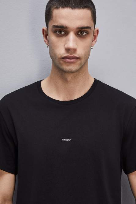 Pima cotton jersey t-shirt with logo, Black, Patrizia Pepe
