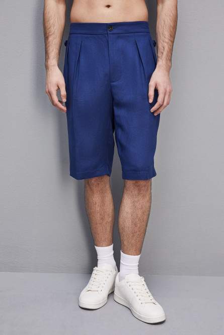 Linen and viscose blend knee-length shorts, Blue, Patrizia Pepe