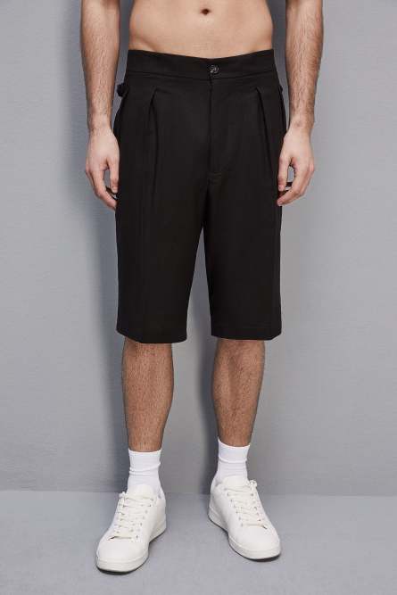 Linen and viscose blend knee-length shorts, Black, Patrizia Pepe