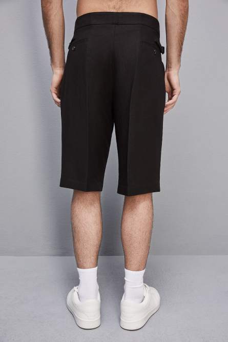 Linen and viscose blend knee-length shorts, Black, Patrizia Pepe