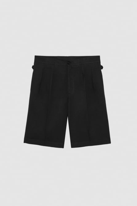 Linen and viscose blend knee-length shorts, Black, Patrizia Pepe
