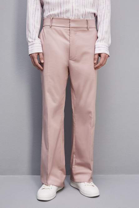 Pantalone a trombetta in twill di cotone, Rosa, Patrizia Pepe