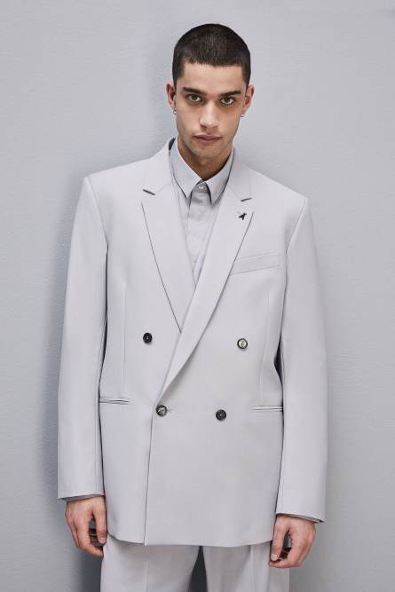 Straight double-breasted jacket in cool wool, Grey, Patrizia Pepe