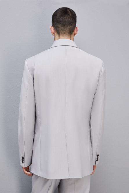 Straight double-breasted jacket in cool wool, Grey, Patrizia Pepe