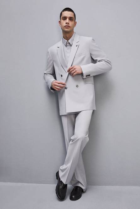 Straight double-breasted jacket in cool wool, Grey, Patrizia Pepe