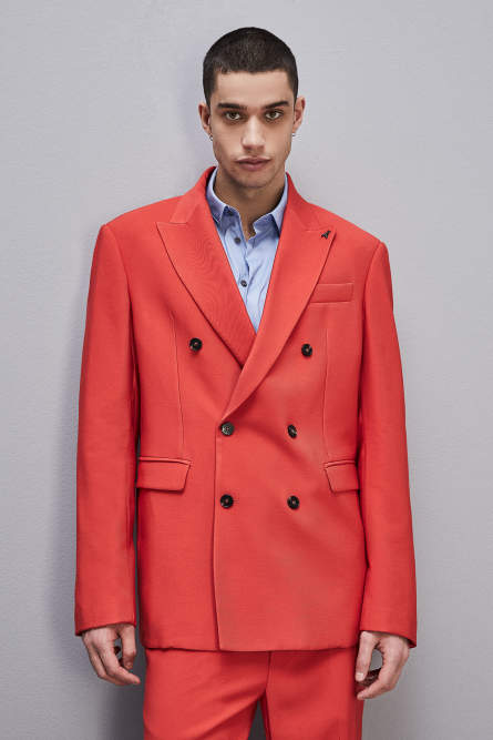 Zweireihiges Regular-Sakko aus Viskose-Twill, Rot, Patrizia Pepe