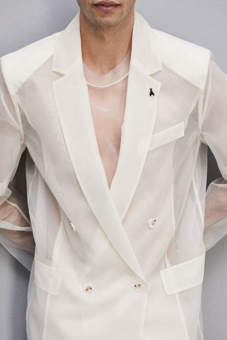 Chaqueta recta de doble botonadura sin forro, Beige