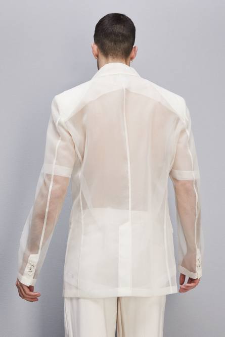 Chaqueta recta de doble botonadura sin forro, Beige